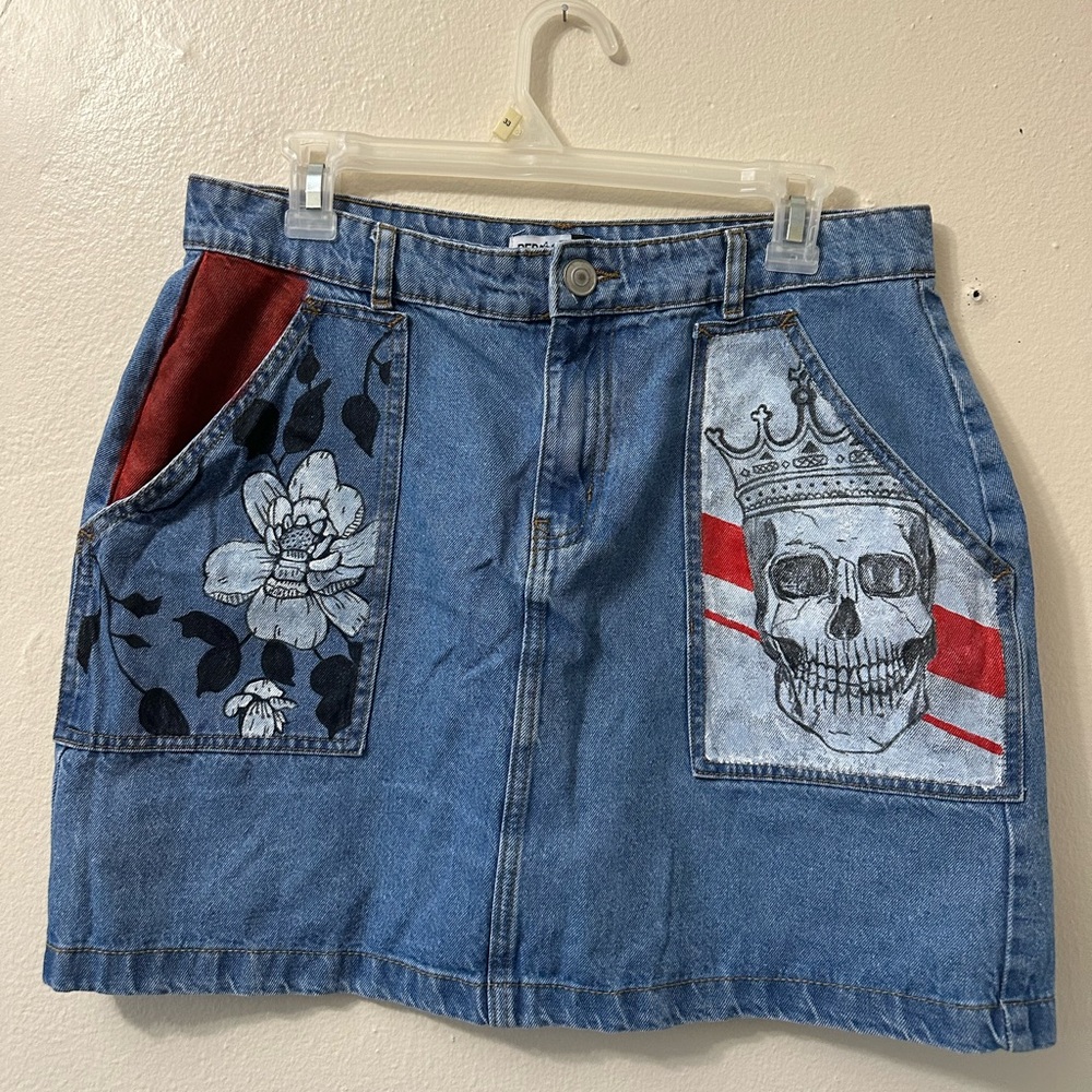 Hand painted denim skirt size 12